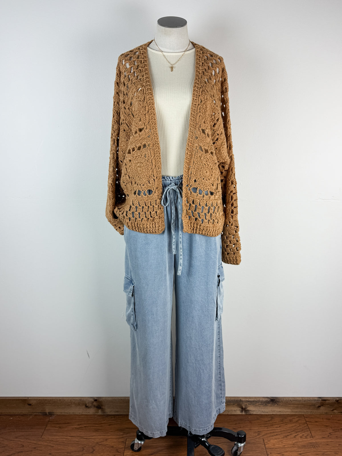 Kaia Open Weave Cardigan in Camel