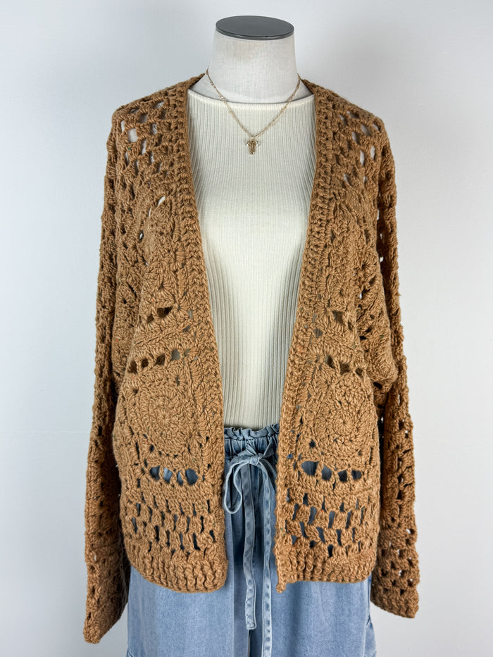 Kaia Open Weave Cardigan in Camel