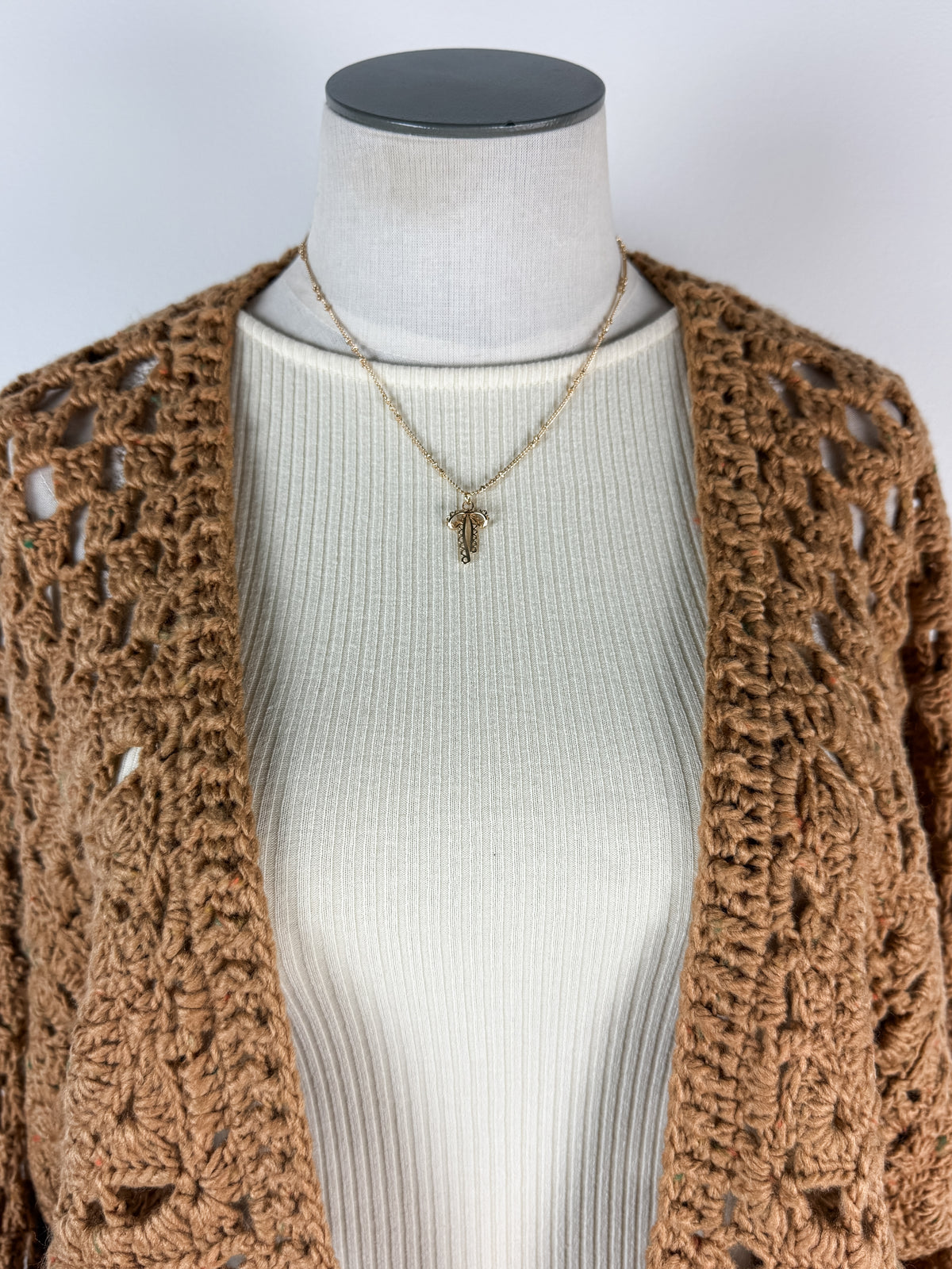 Kaia Open Weave Cardigan in Camel
