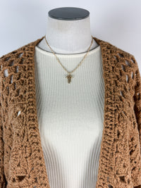 Kaia Open Weave Cardigan in Camel