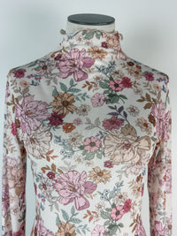 Ayla Floral Mock Neck Mesh Top in Rose