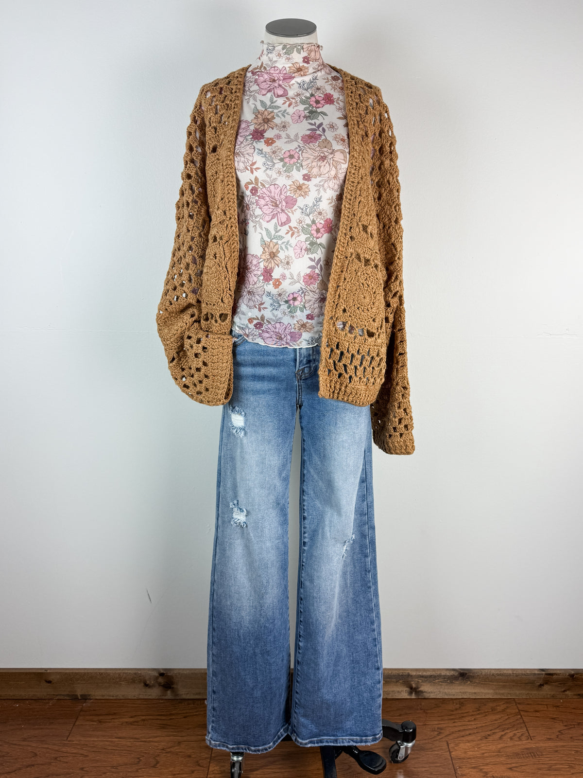Kaia Open Weave Cardigan in Camel