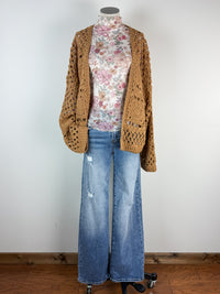 Kaia Open Weave Cardigan in Camel