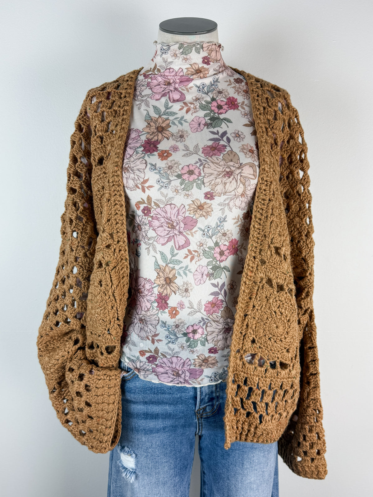 Ayla Floral Mock Neck Mesh Top in Rose