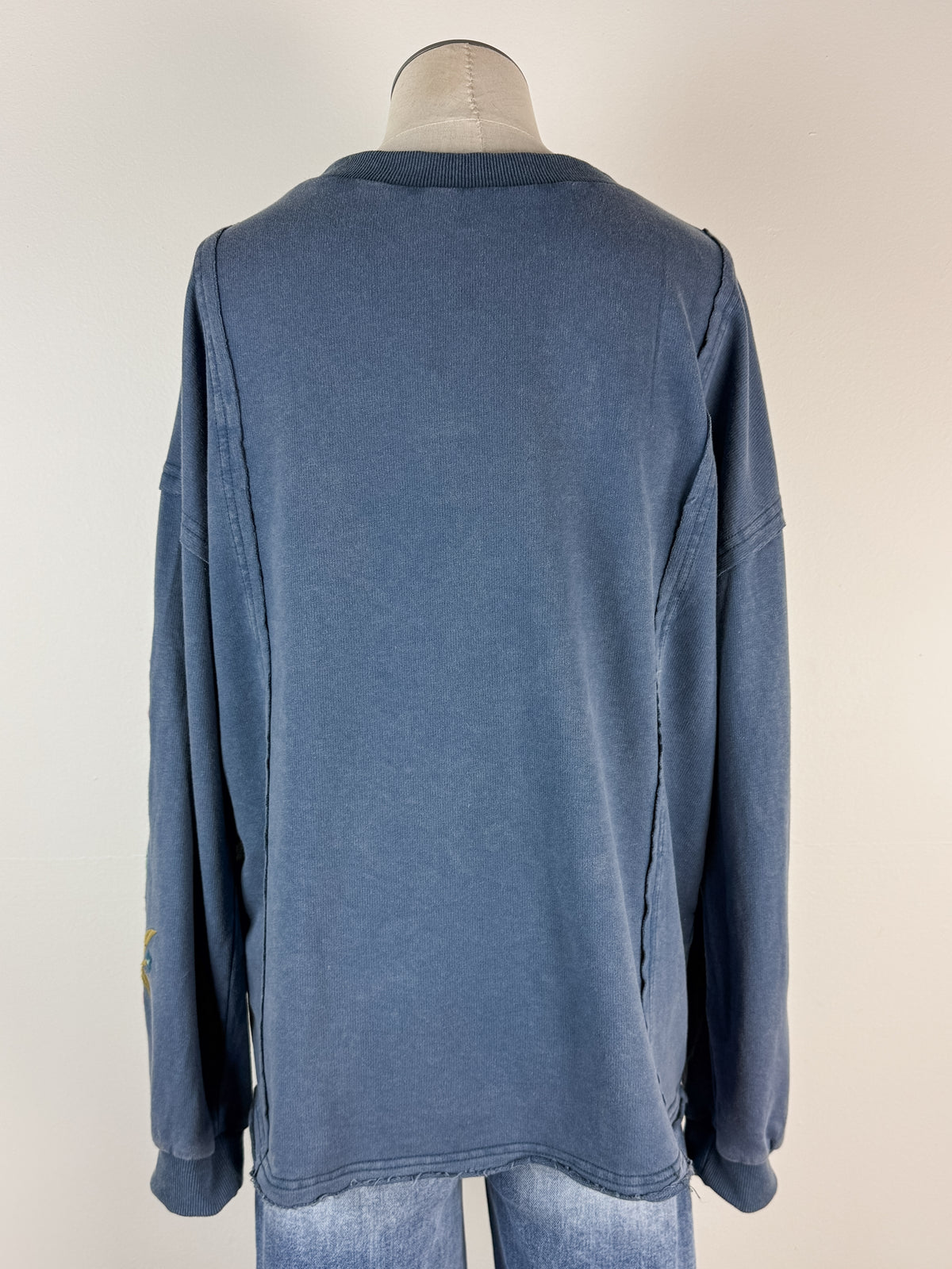 Cora Embroidered Sleeve Top in Washed Navy