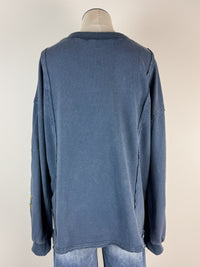 Cora Embroidered Sleeve Top in Washed Navy