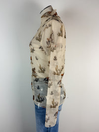 Anna Horse Print Mock Neck Mesh Top in Cream