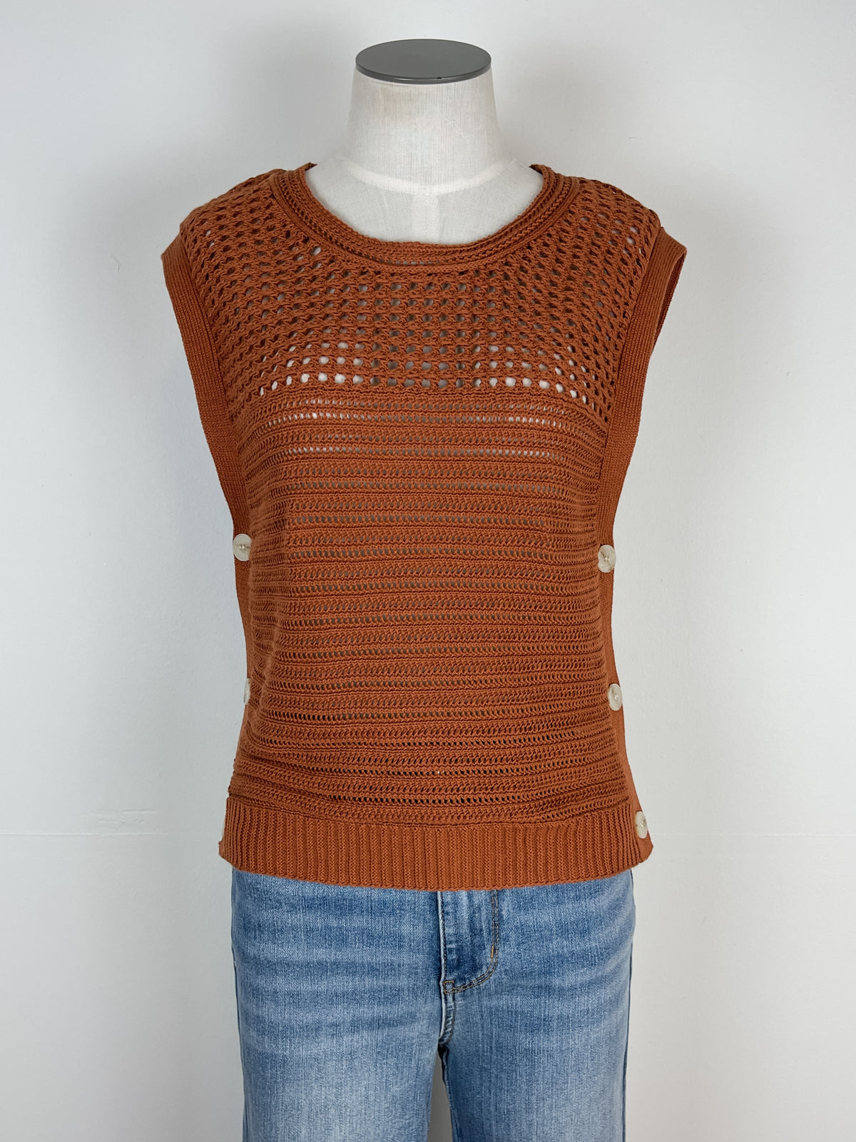 Mabel Side Button Sweater Vest in Rust