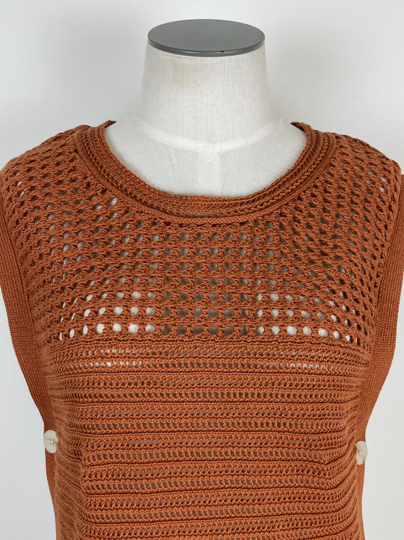 Mabel Side Button Sweater Vest in Rust