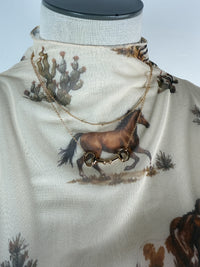 Anna Horse Print Mock Neck Mesh Top in Cream