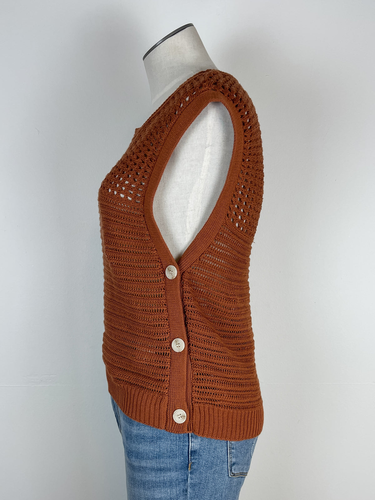 Mabel Side Button Sweater Vest in Rust