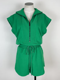 Leia Textured Zip Up Romper in Green