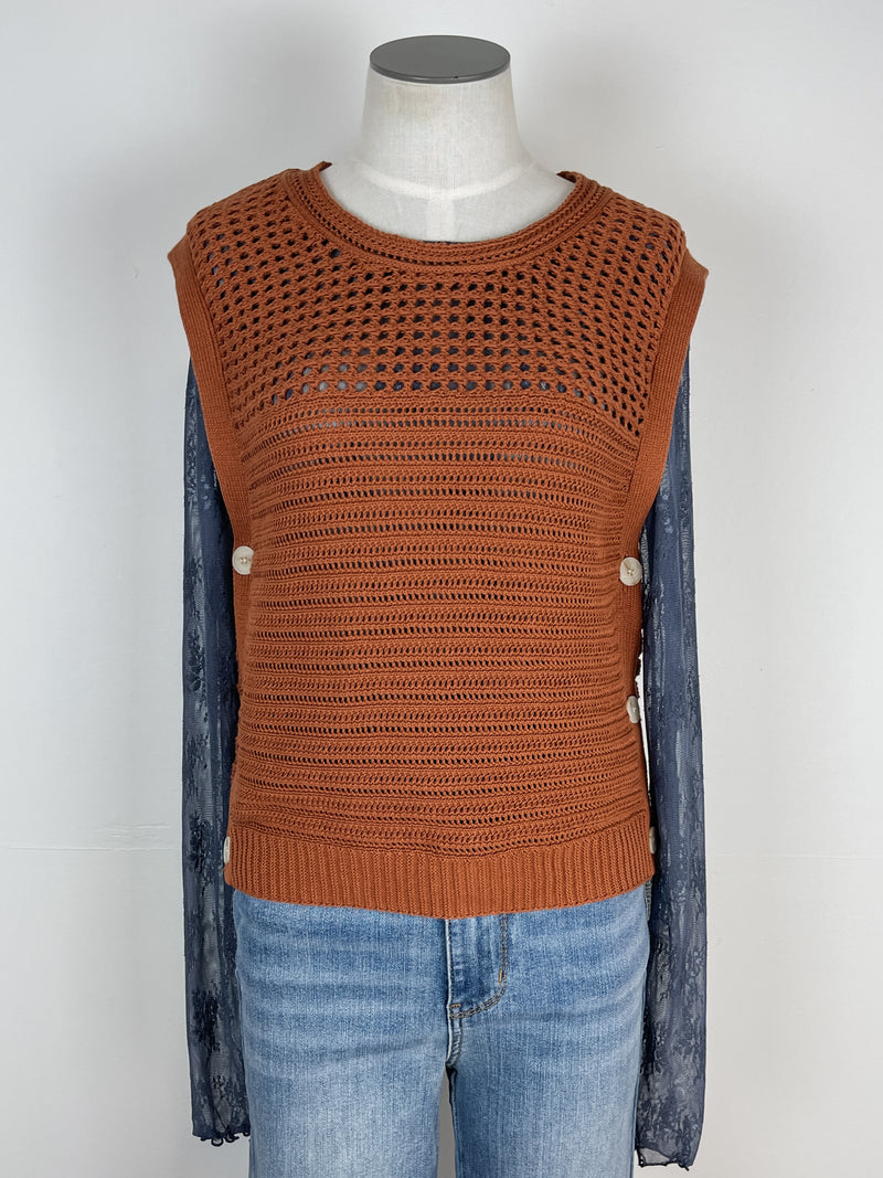 Mabel Side Button Sweater Vest in Rust