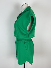 Leia Textured Zip Up Romper in Green