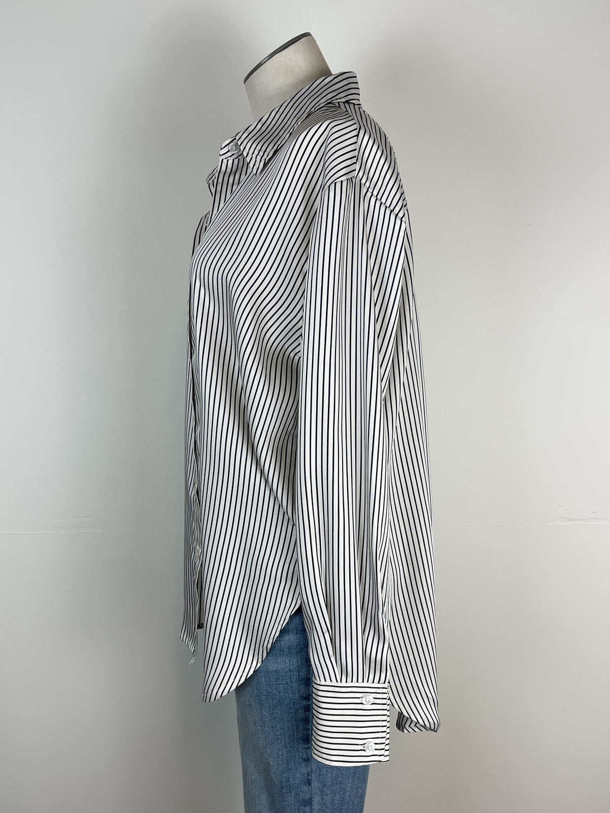 Nicole Pinstriped Satin Blouse in Ivory/Black