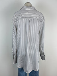 Nicole Pinstriped Satin Blouse in Ivory/Black