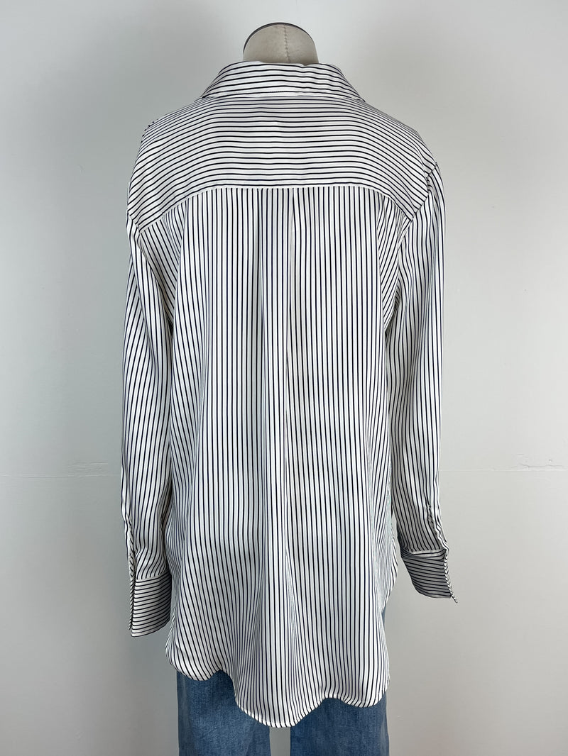 Nicole Pinstriped Satin Blouse in Ivory/Black