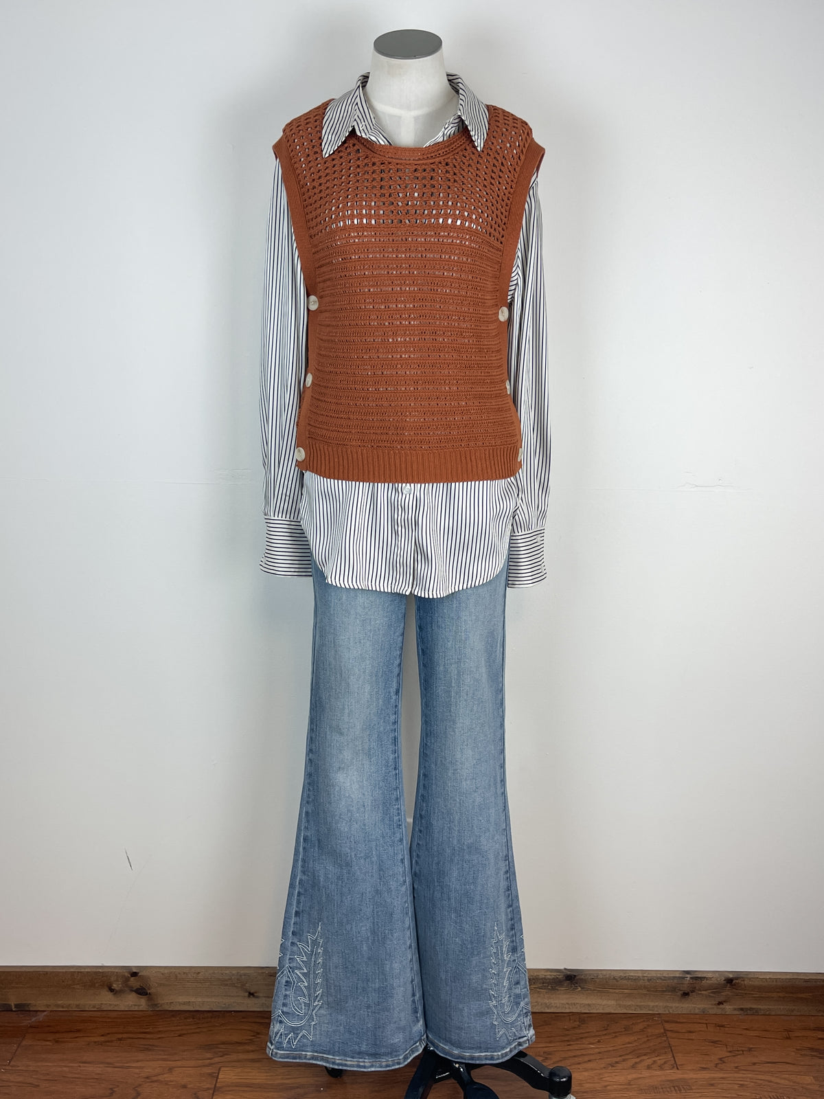 Mabel Side Button Sweater Vest in Rust