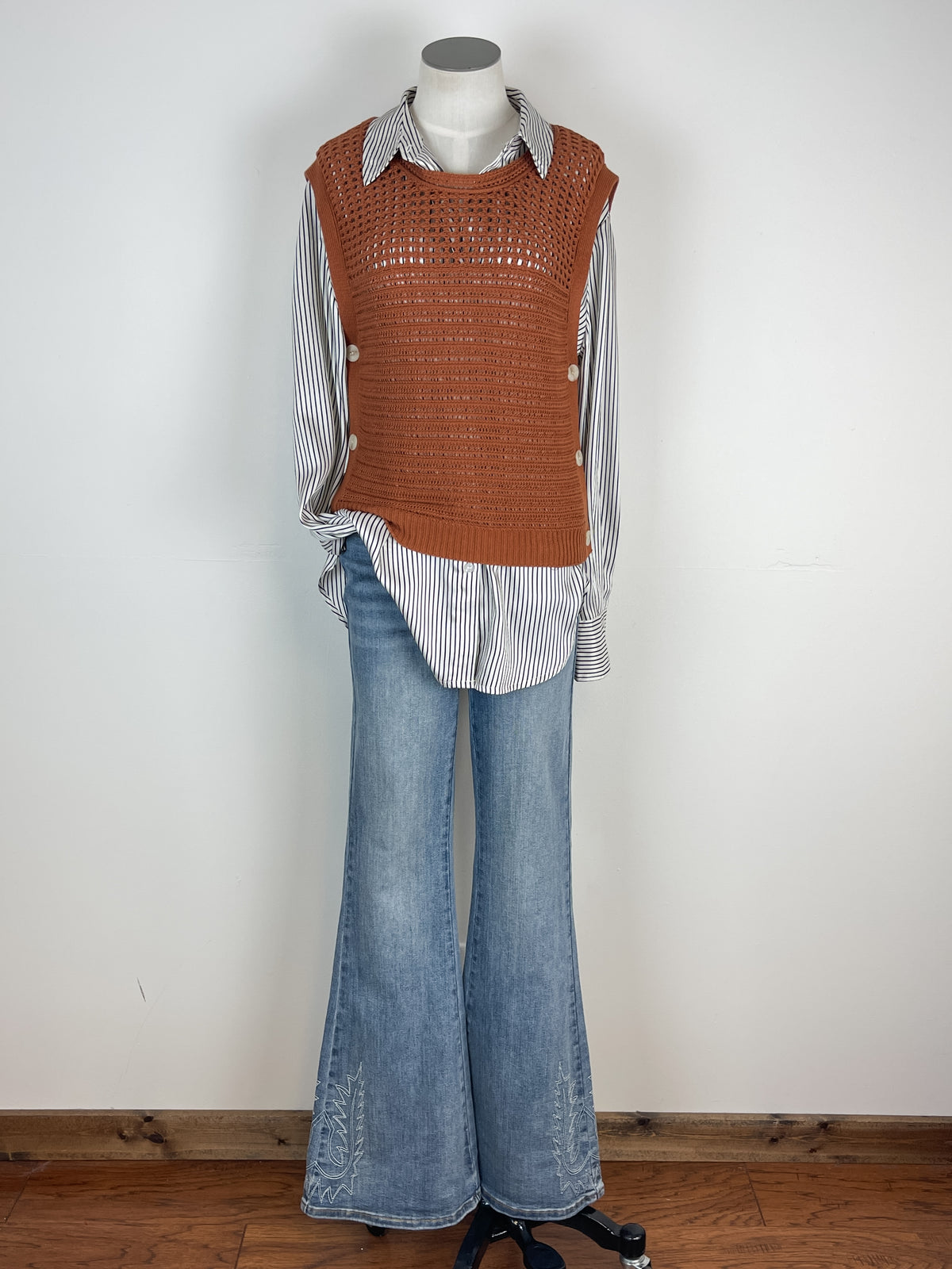 Mabel Side Button Sweater Vest in Rust