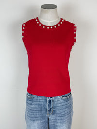 Lilah Pearl Trim Tank in Red