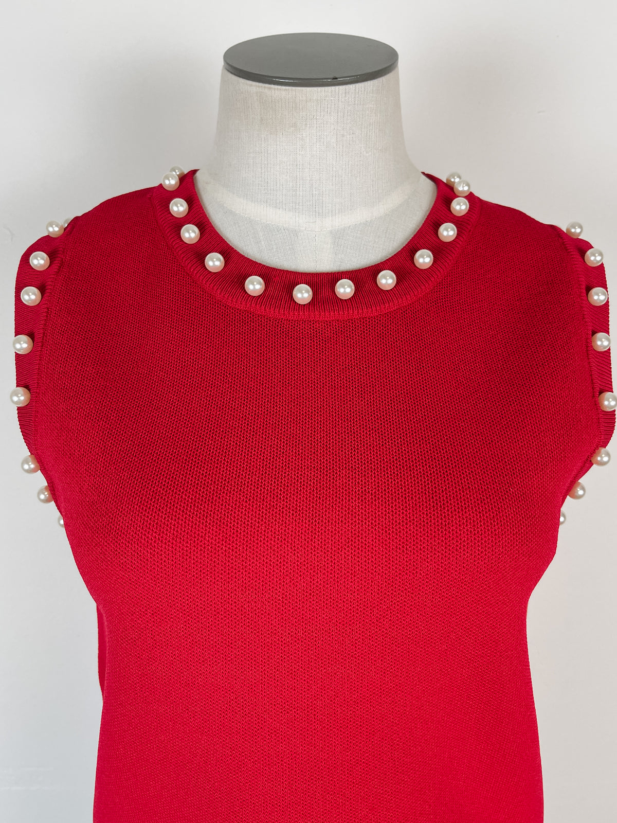 Lilah Pearl Trim Tank in Red