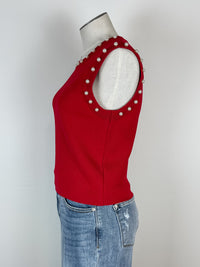 Lilah Pearl Trim Tank in Red