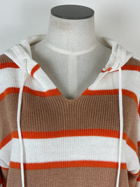 Kit Striped Hooded Sweater in Tan/Orange