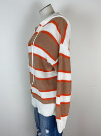 Kit Striped Hooded Sweater in Tan/Orange