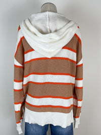 Kit Striped Hooded Sweater in Tan/Orange