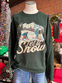 Let It Snow Ski Sweatshirt in Dark Green