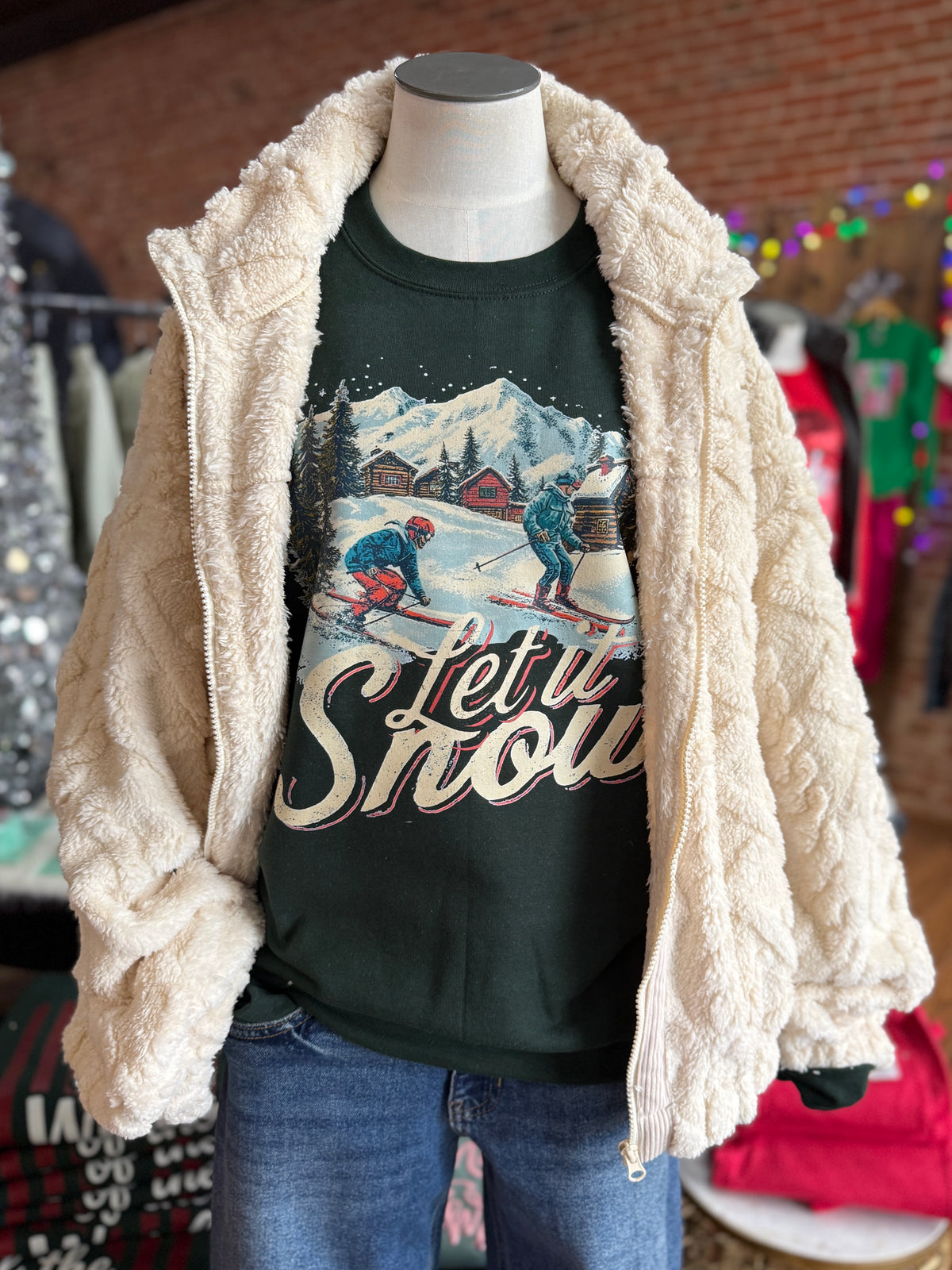 Let It Snow Ski Sweatshirt in Dark Green