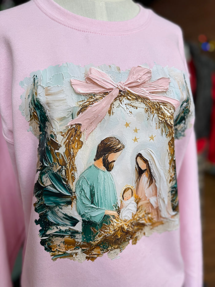 Painted Nativity Sweatshirt in Pink