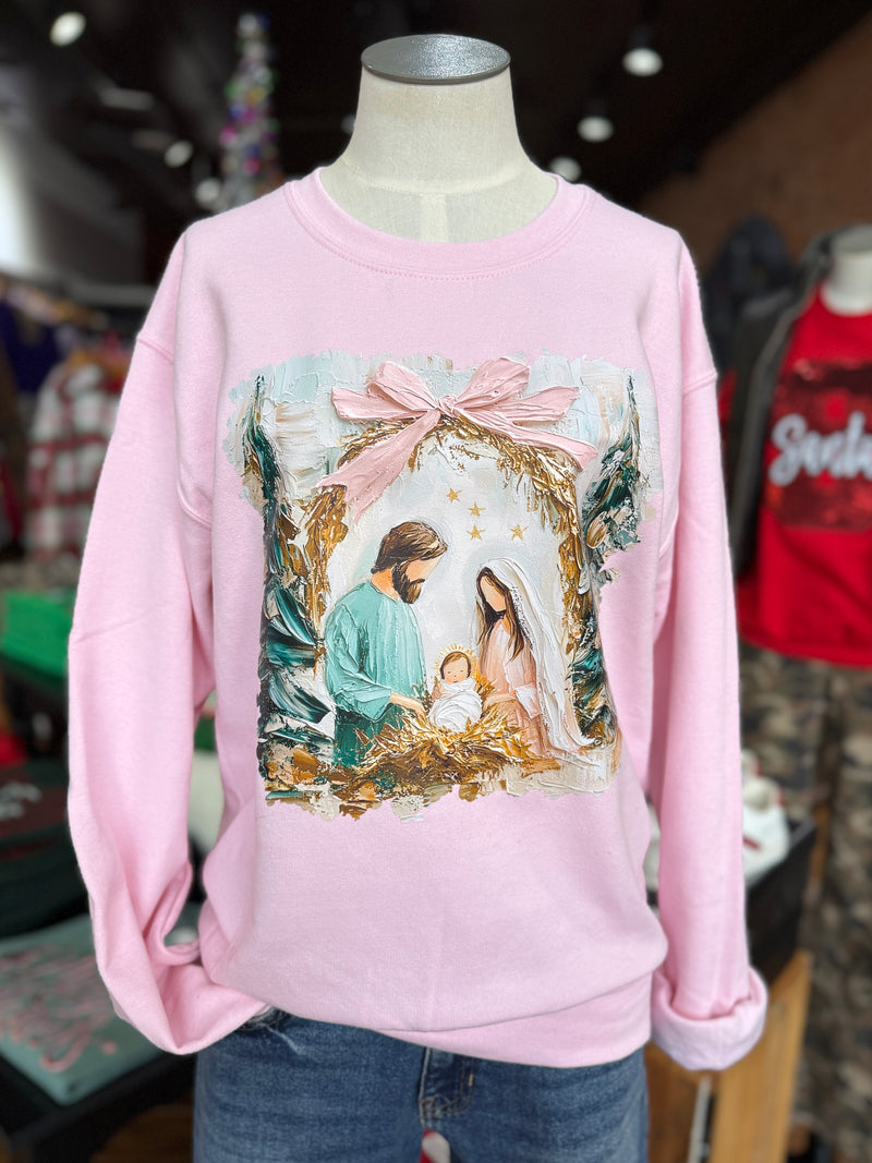 Painted Nativity Sweatshirt in Pink