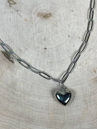 Be-Je Designs Puffy Heart Necklace in Silver