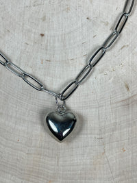 Be-Je Designs Puffy Heart Necklace in Silver