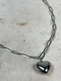 Be-Je Designs Puffy Heart Necklace in Silver