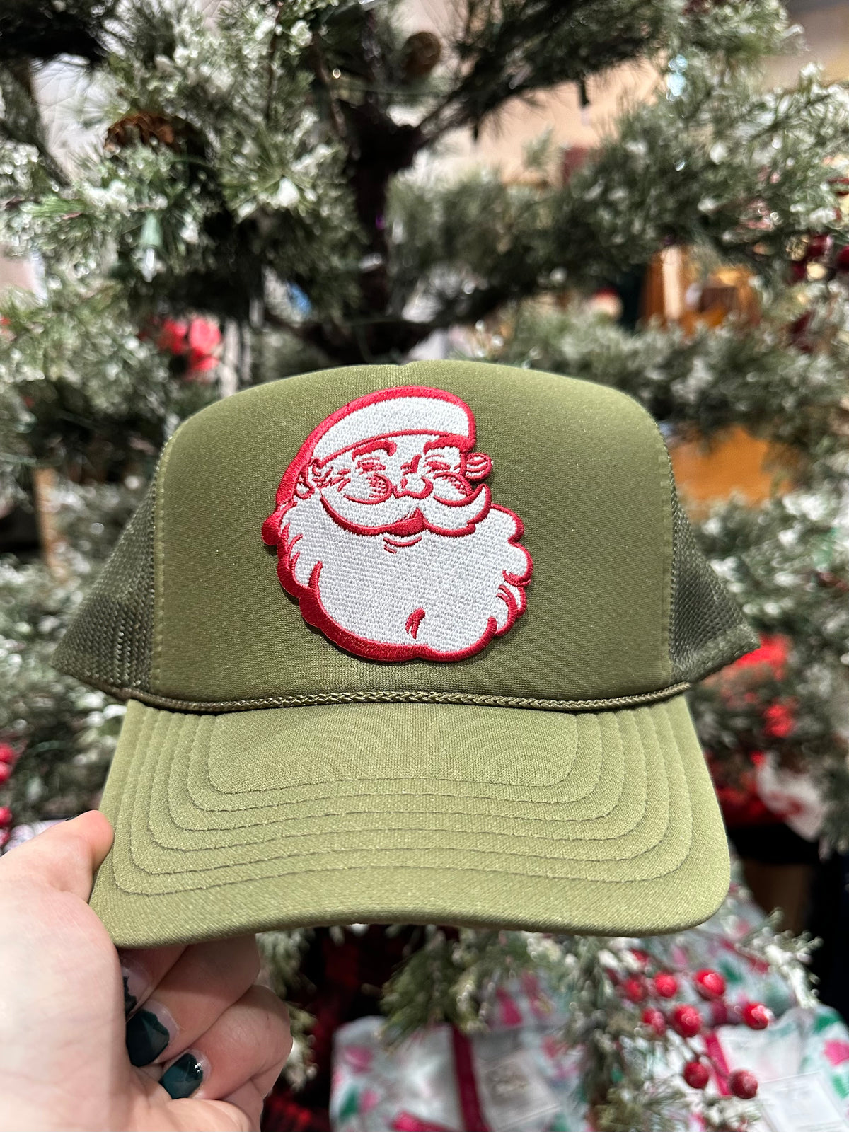 Santa Patch Trucker Hat in Olive