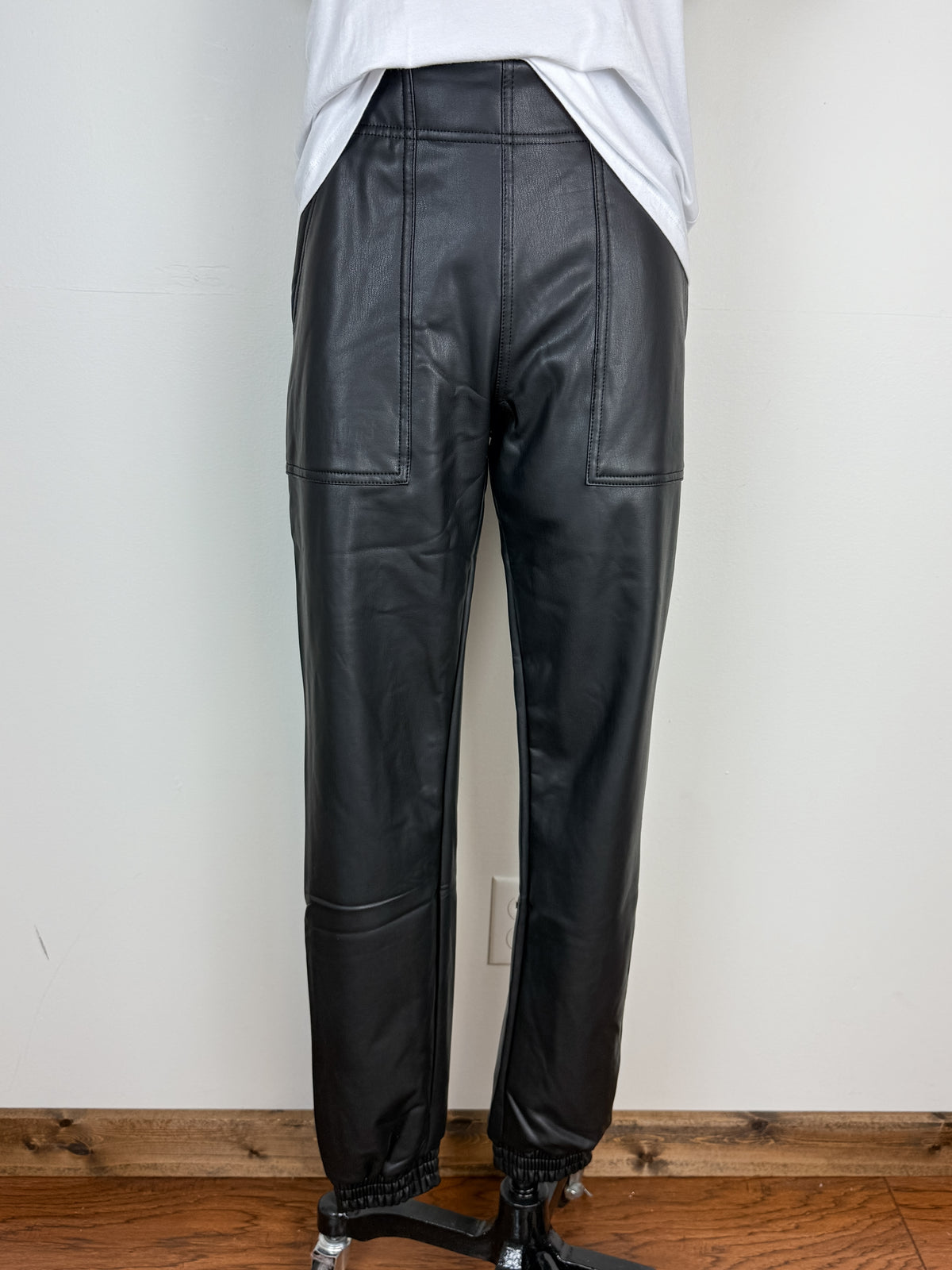 Cami Faux Leather Joggers in Black