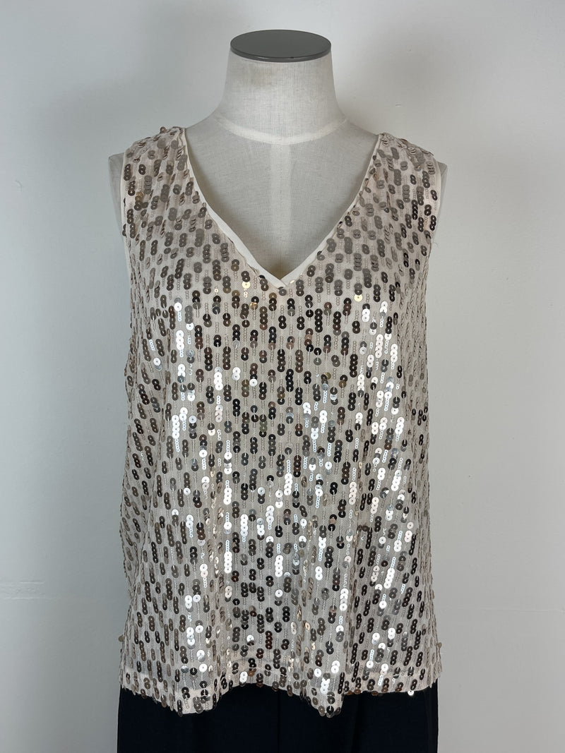 Piper V Neck Sequin Tank in Champagne