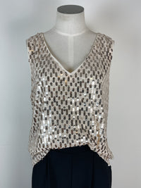 Piper V Neck Sequin Tank in Champagne