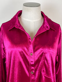 Melanie Velvet Button Down in Magenta