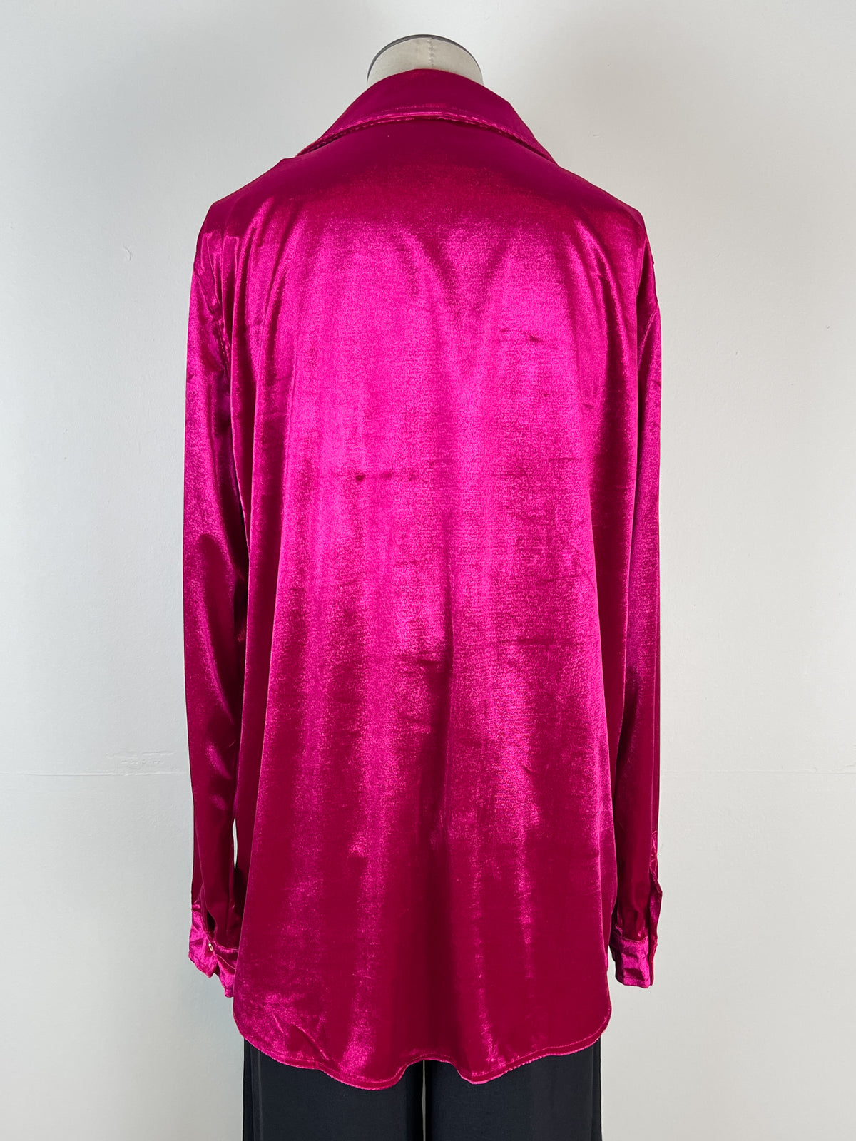 Melanie Velvet Button Down in Magenta