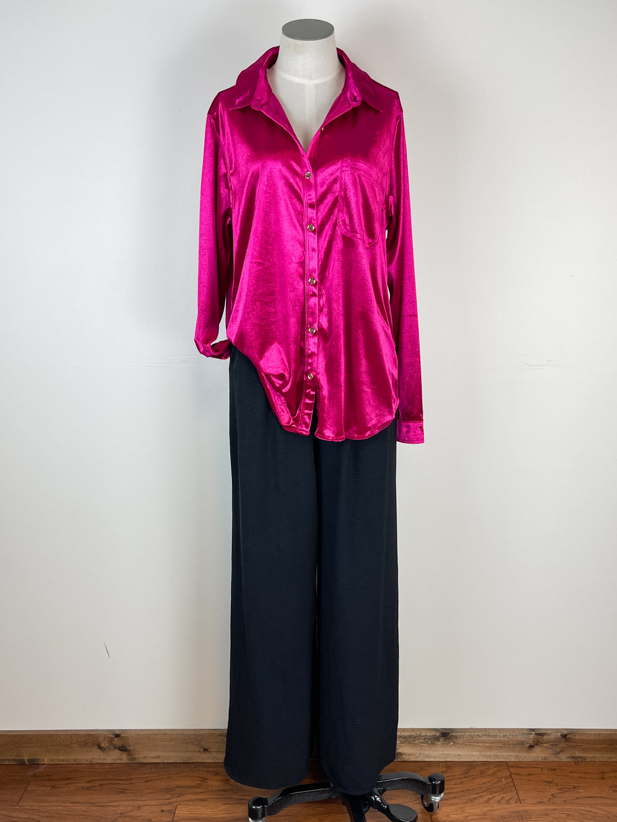 Melanie Velvet Button Down in Magenta