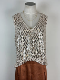 Piper V Neck Sequin Tank in Champagne