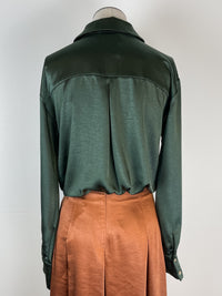 Mystree Katherine Silky Button Down in Dark Green