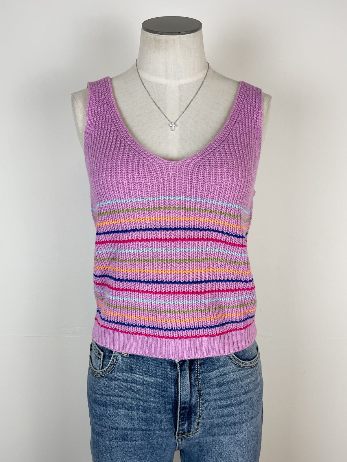 Allison Striped Knit Tank in Lavender