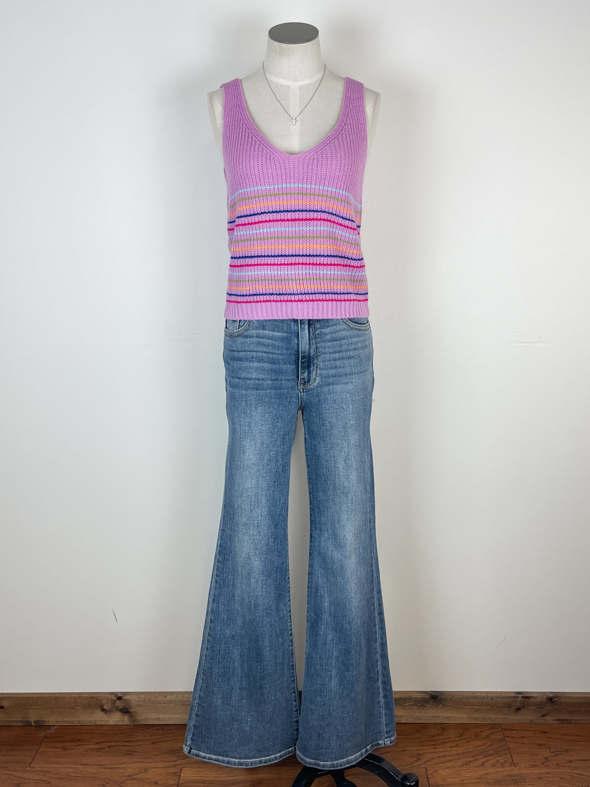 Allison Striped Knit Tank in Lavender