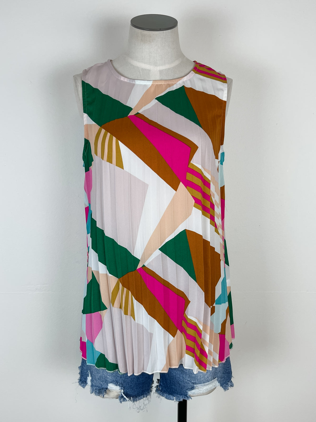 Mallory Pleated Printed Tank in Pink Mix