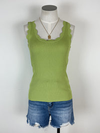 Bella Scalloped Tank in Avocado