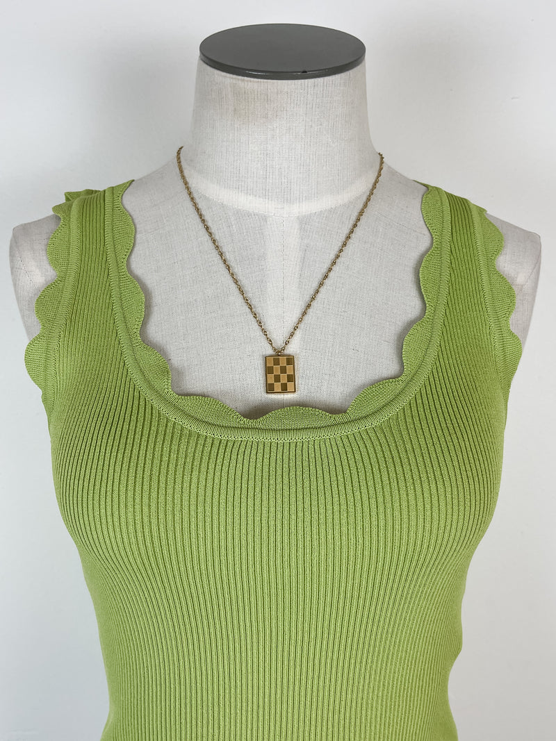 Bella Scalloped Tank in Avocado